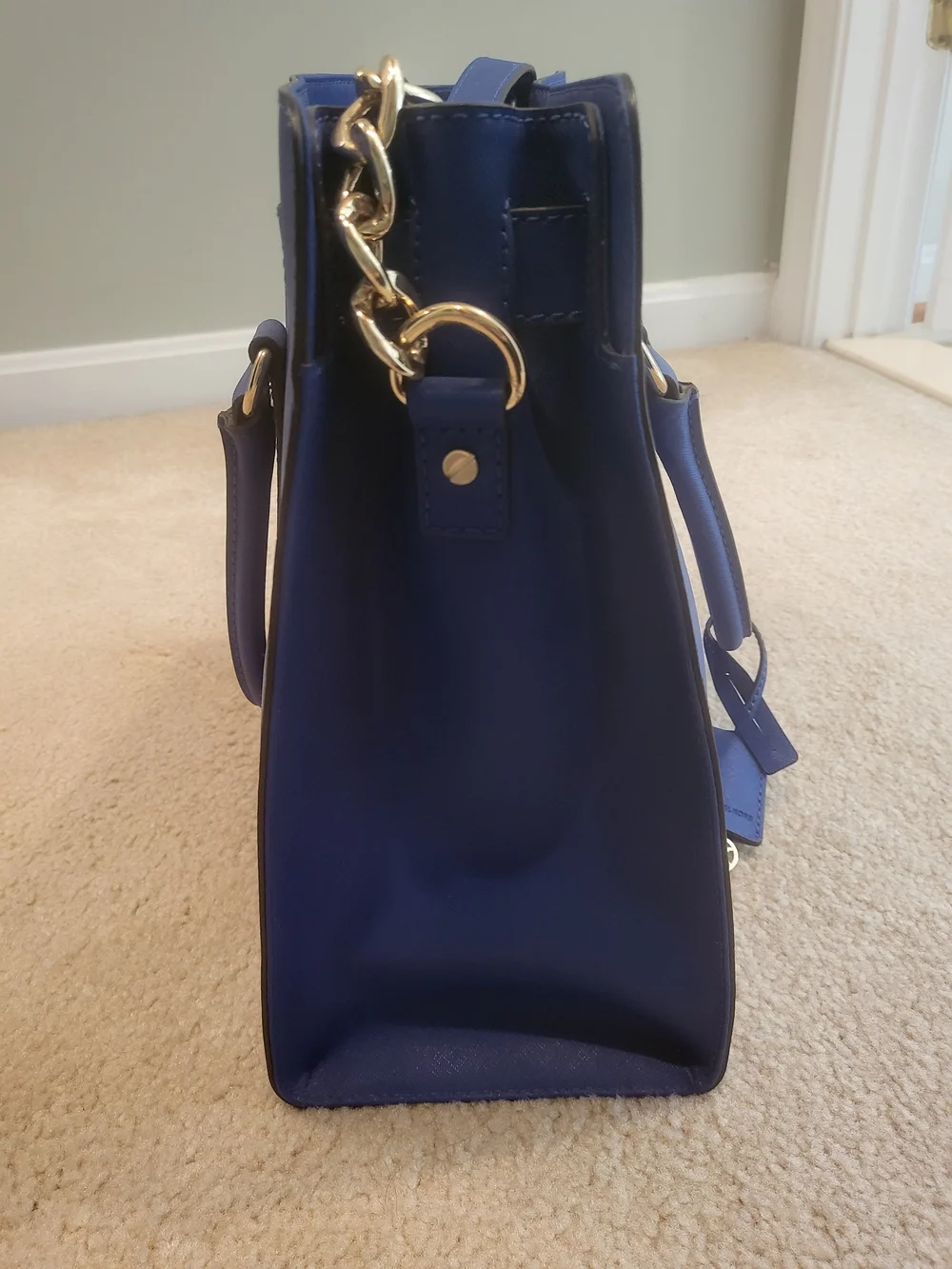 Michael Kors Blue Leather Satchel And Laptop Briefcase with Gold Hardware